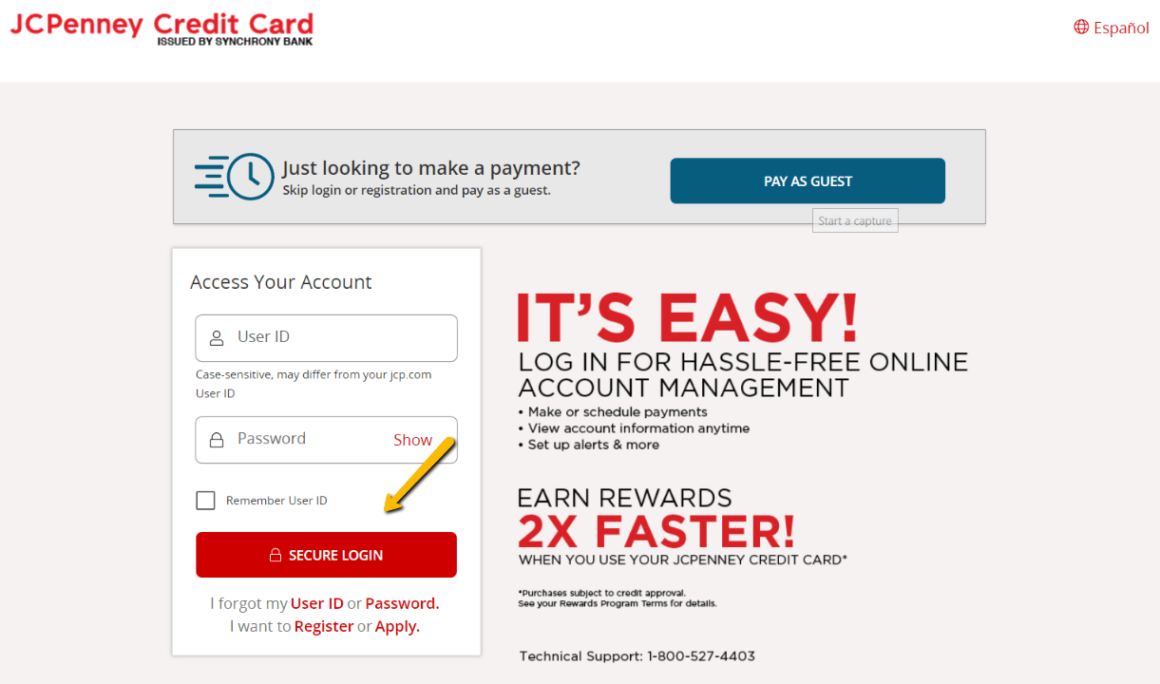 JCPenney Credit Card Login at